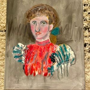 SOLD Vintage Unfinished Original Oil Painting of Victorian Lady (Lowkey Creepy)